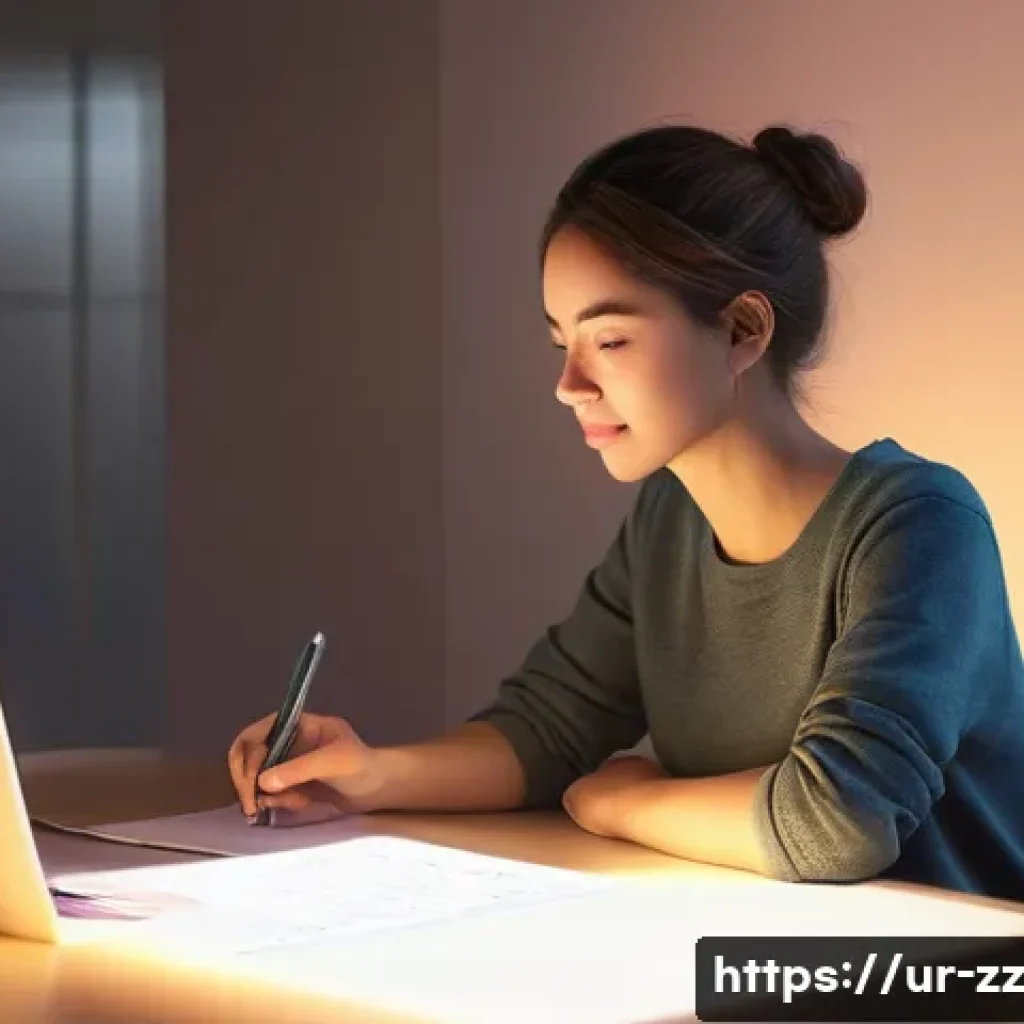 생성적 대화법의 정서적 요소 - **Prompt:** A young adult, dressed in comfortable, modest casual wear, sits at a clean, modern desk ...