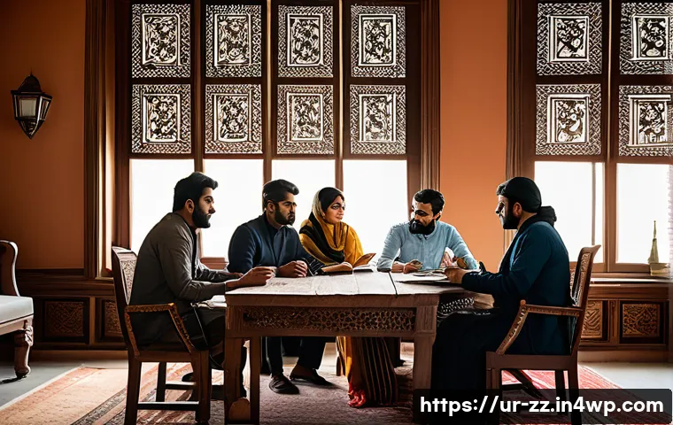 생성적 대화법으로 인재 양성하기 - A diverse group of Urdu-speaking professionals engaged in a creative dialogue session inside a moder...