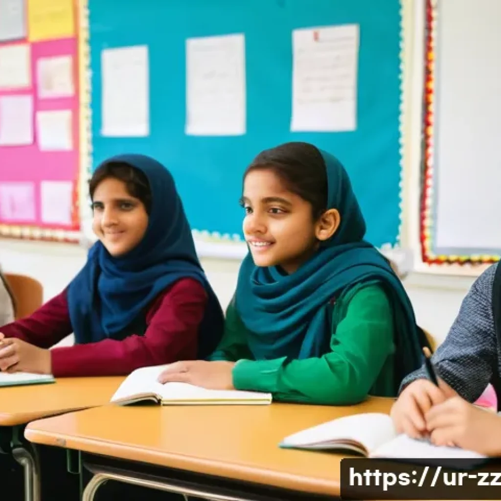 생성적 대화법의 교육적 적용 사례 - A diverse group of Urdu-speaking middle school students actively participating in a classroom discus...