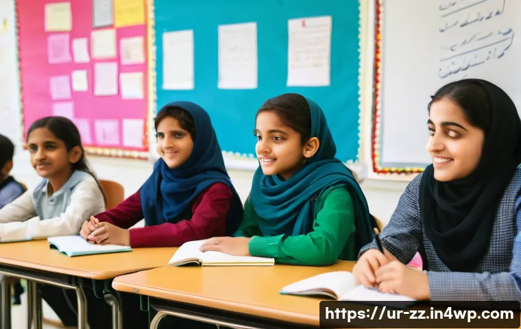 생성적 대화법의 교육적 적용 사례 - A diverse group of Urdu-speaking middle school students actively participating in a classroom discus...