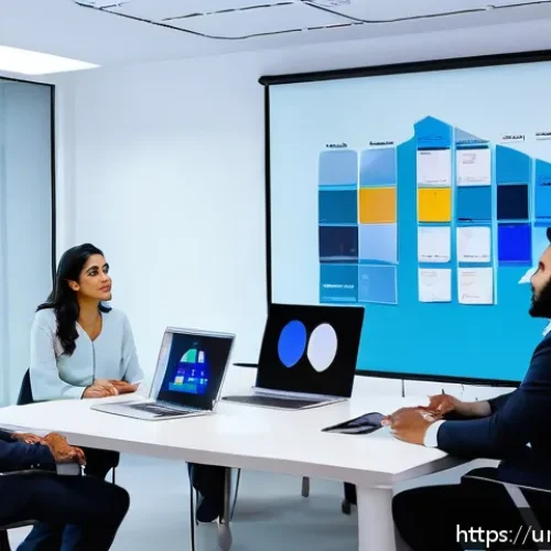 Home 31 생성적 대화법을 통한 팀 내 소통 개선 - A modern office team meeting scene in Pakistan, featuring diverse team members speaking Urdu, Punjab...