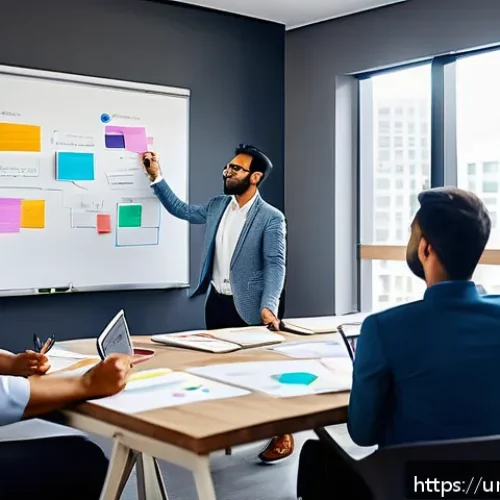 Home 30 생성적 대화법으로 성과를 극대화하는 법 - A diverse group of professional adults engaged in a creative brainstorming session in a modern offic...