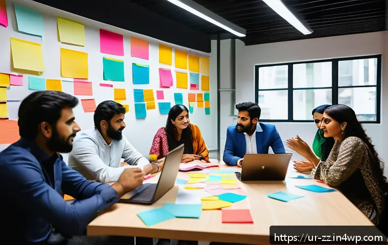생성적 대화법으로 창의적 문제 해결하기 - A vibrant, modern office scene in Karachi, Pakistan, showing a diverse team of young professionals e...